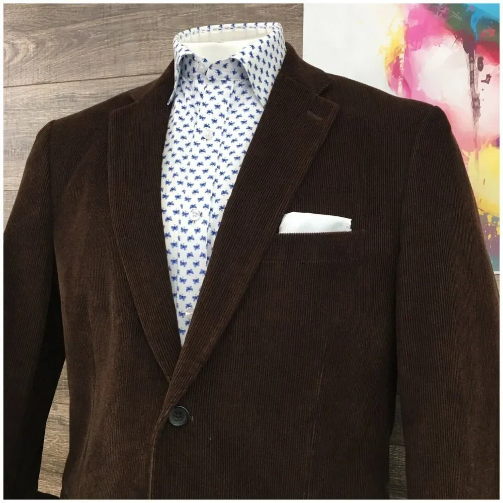 DOCKERS Mens Corduroy Blazer Sport Coat Casual Jacket Size 44R Brown Cotton Suit